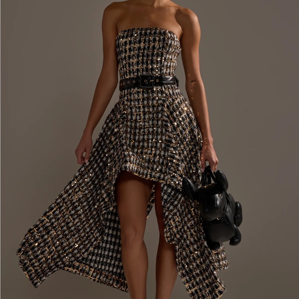 Elegant Strapless Plaid Dress